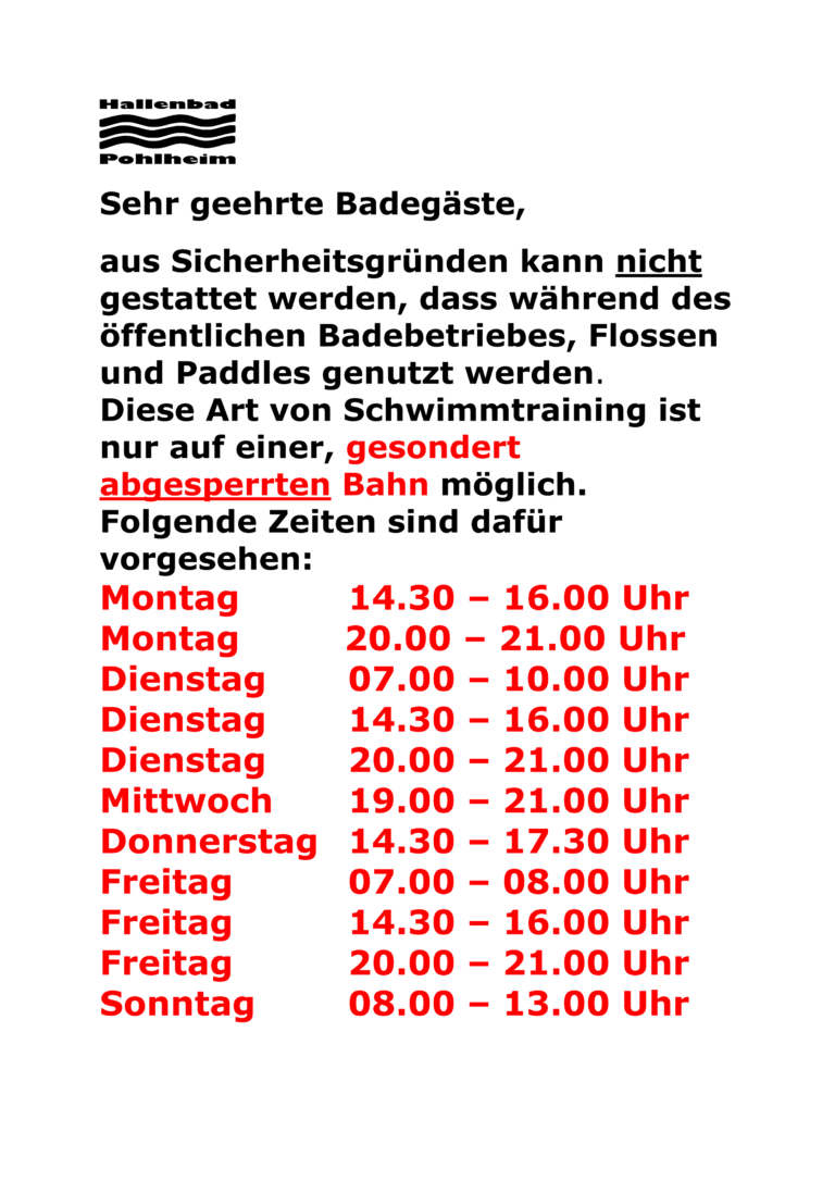 Information Schnellschwimmerbahn